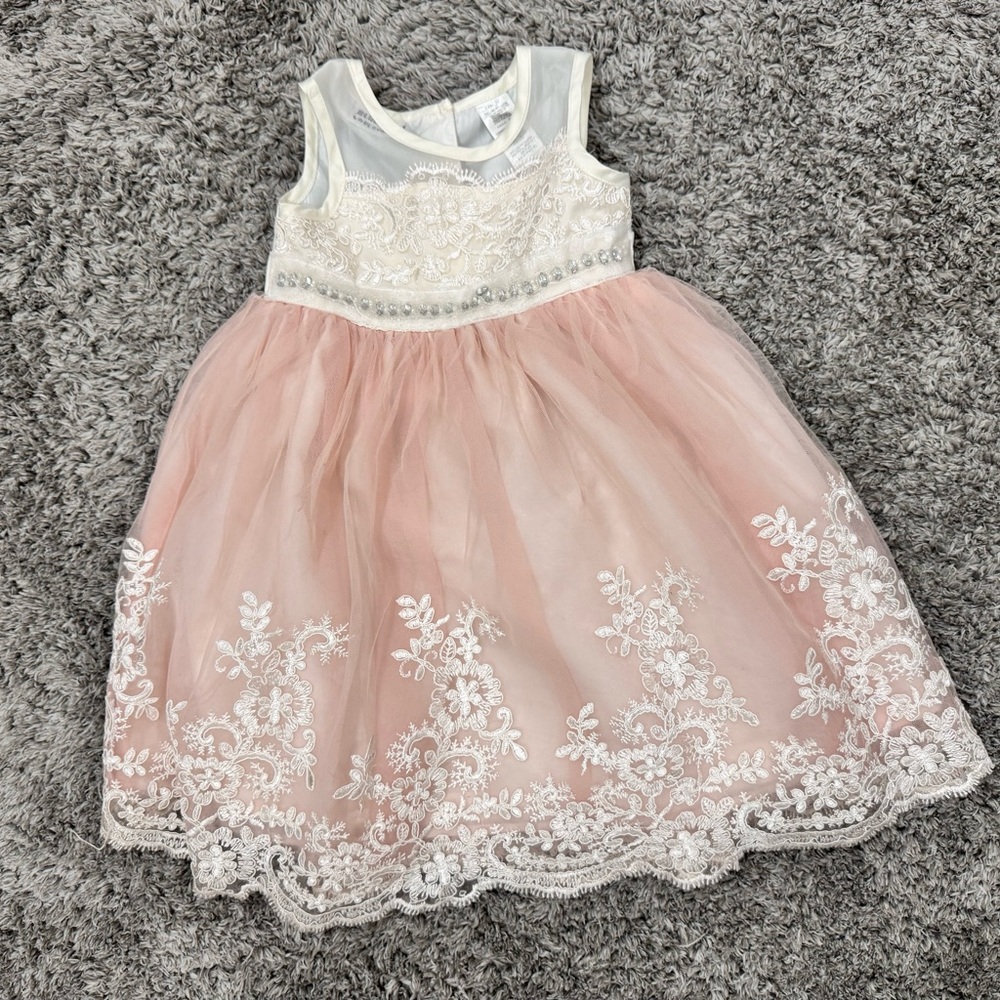 Elegant Pink and White Lace Kids Dress